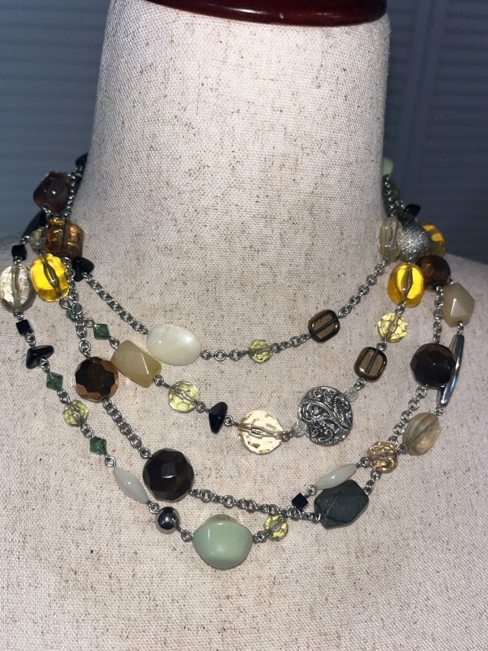 Lia Sophia “Chamomile” Multi-Strand Yellow, Brown & Green Beaded Necklace